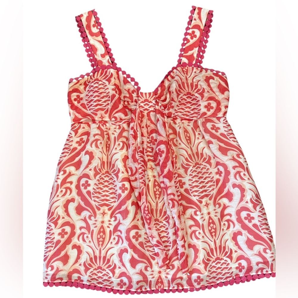 Kate Spade Pink Peach Pineapple Print Sweetheart Women Size 2 Linen Silk Blend - Picture 1 of 9